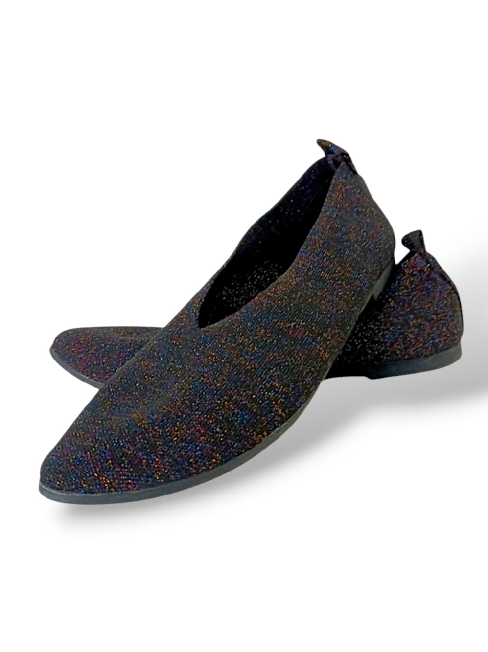 Bernie Mev Black Sparkle Stretch Ballet Flat Pointed Toe Glitter Shimmer Comfy 8